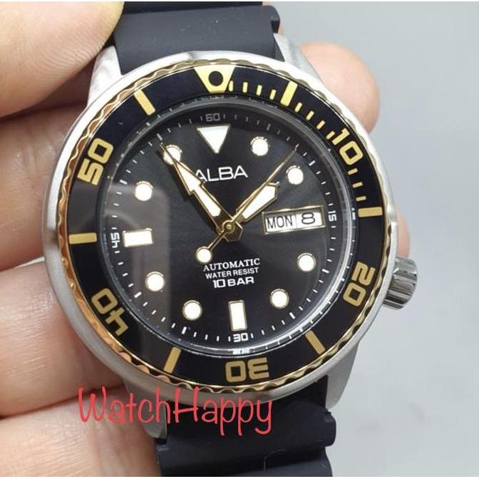 WatchHappy Alba AL4250X1 Men Automatic Black Dial AL4250 Rubber Strap
