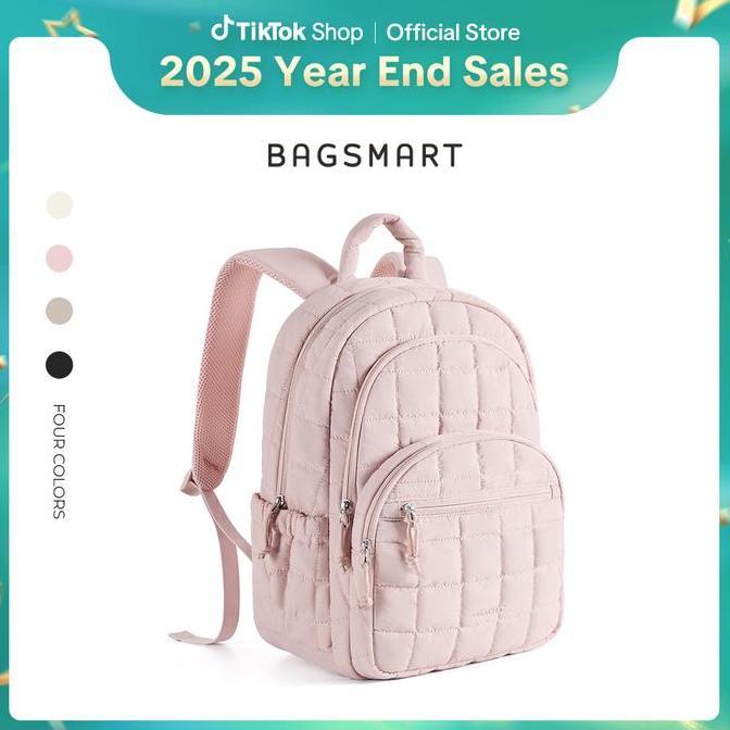 BAGSMART Ransel Laptop 15.6 Inch dengan Kompartemen Besar, Tas Sekolah Santai Berlapis Warna Pink, R