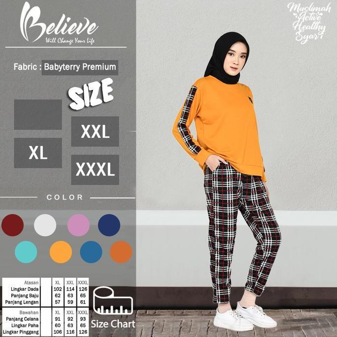 NEW PL SET - Setelan Kaos Celana Olahraga Wanita Muslimah Training Senam Zumba Lengan Panjang Big Si