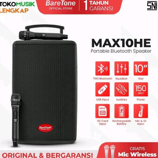 Promo Baretone Speaker Portable MAX10HE Speaker Bluetooth 10inch Speaker Baretone MAX 10HE Diskon