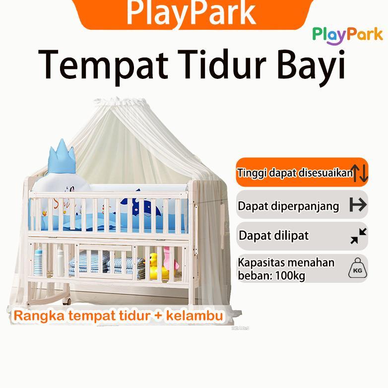 PlayPark Tempat Tidur Bayi Kayu Box Bayi Baby Box Goyang Newborn Multifungsi Lipat Tempat Tidur Bayi