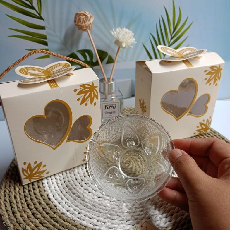 ( Isi 50Pcs ) Souvenir Mangkok Kaca Motif Kristal Kemas Box Gold