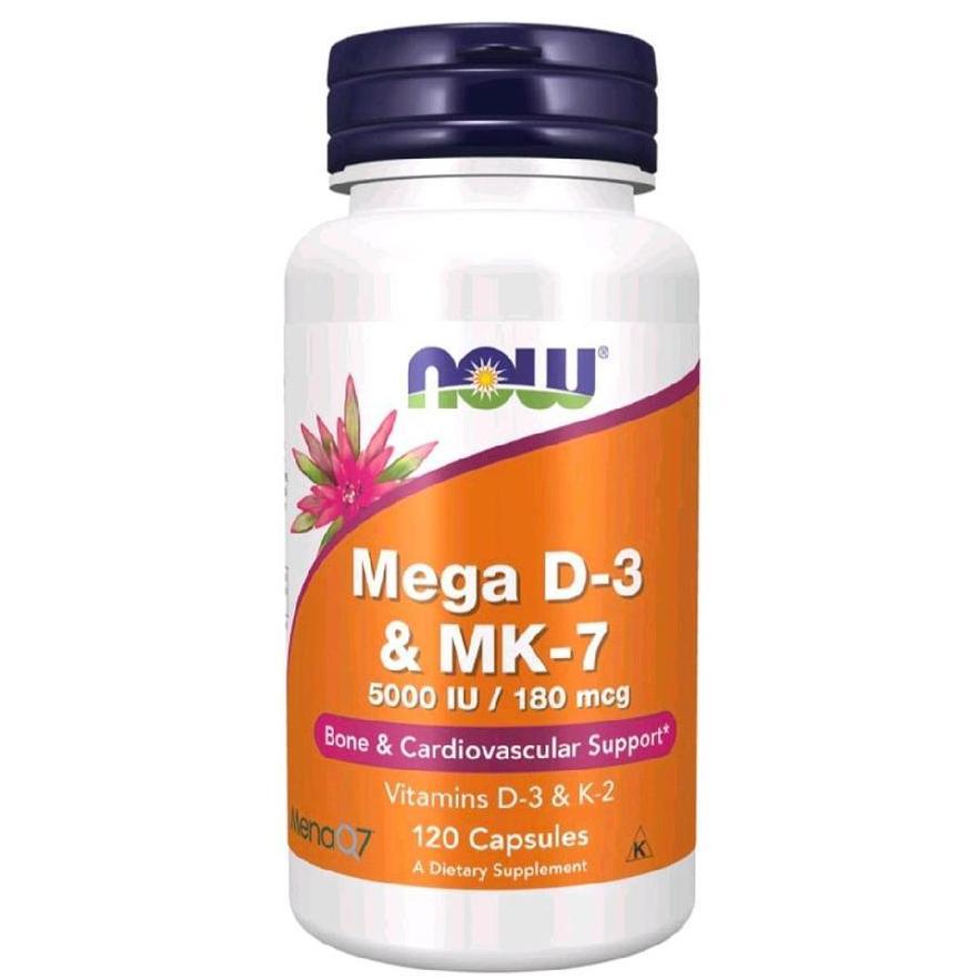 Now Foods Mega D-3 & Mk-7 180 Mcg (5000 Iu) 120 Capsules Halal D3 Mk7 Original