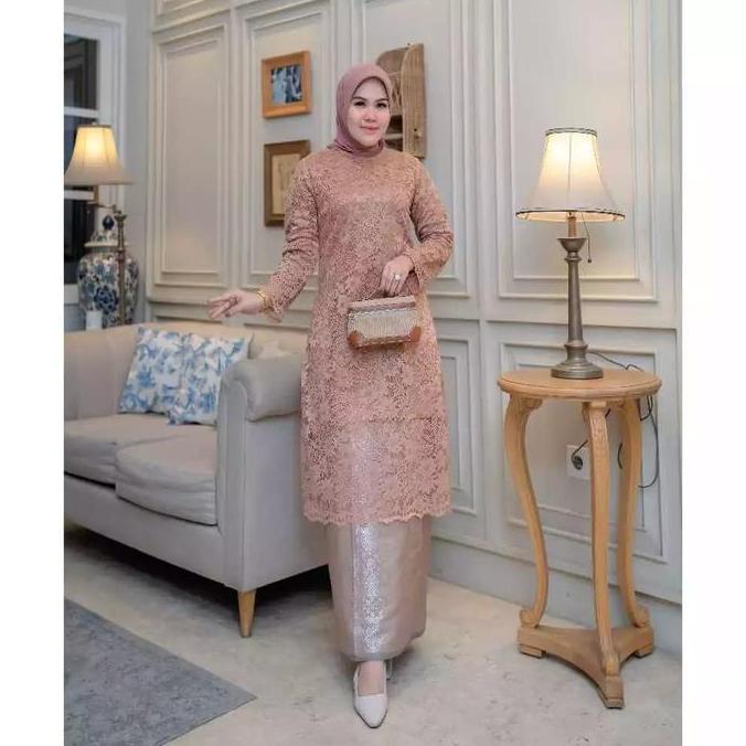 Syaqila Mart SET TUNIK BROKAT BAWAHAN SONGKET KEBAYA BROKAT TERBARU KEBAYA BRUKAT BAJU KURUNG Atasan