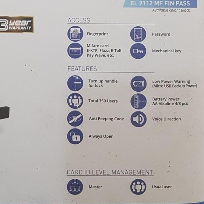 kunci dekkson EL 9112 MF elektronic finger print