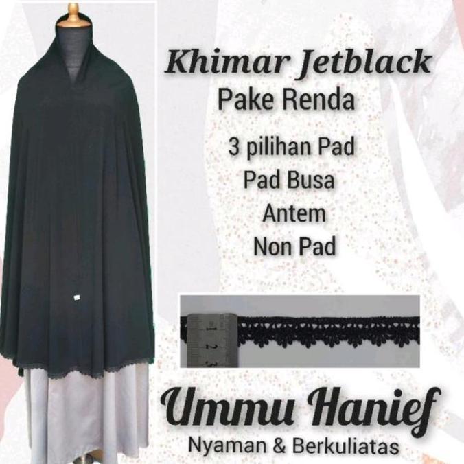 khimar jetblack pakai renda hitam bahan jetblack leuwitex