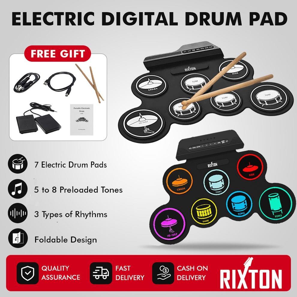 Rixton Drum Elektronik Portabel Digital USB 7 Bantalan Roll up Drum Set Silicone Electric Drum Pad K