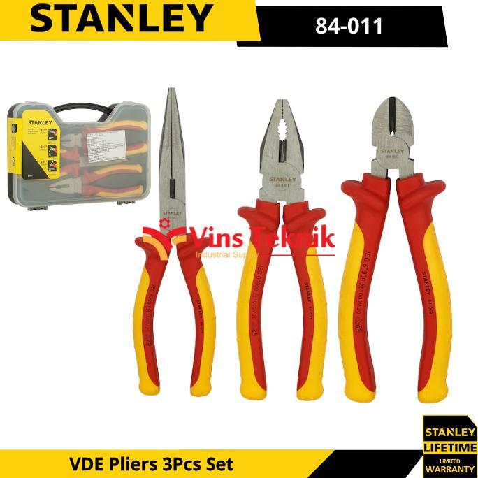 STANLEY 84-011-22 Tang Set 3 Pcs Tang Kombinasi Tang Potong Tang Lancip Tang Listrik VDE Pliers Set 