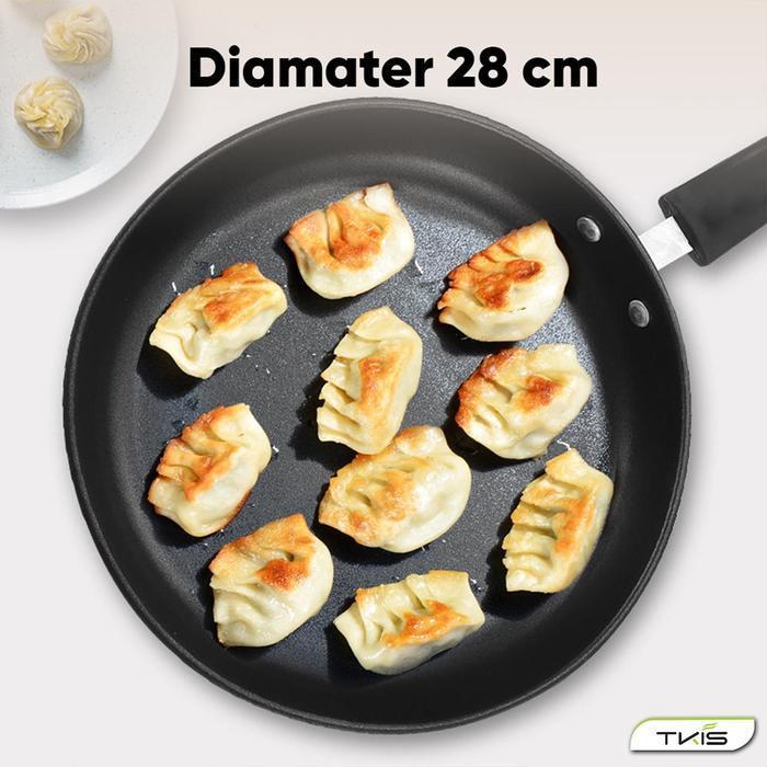 Tkis  Wajan Penggorengan Besi Anti Lengket Teflon Frypan Warna Hitam Maron Ukuran 28 Cm Tk-851  Deng
