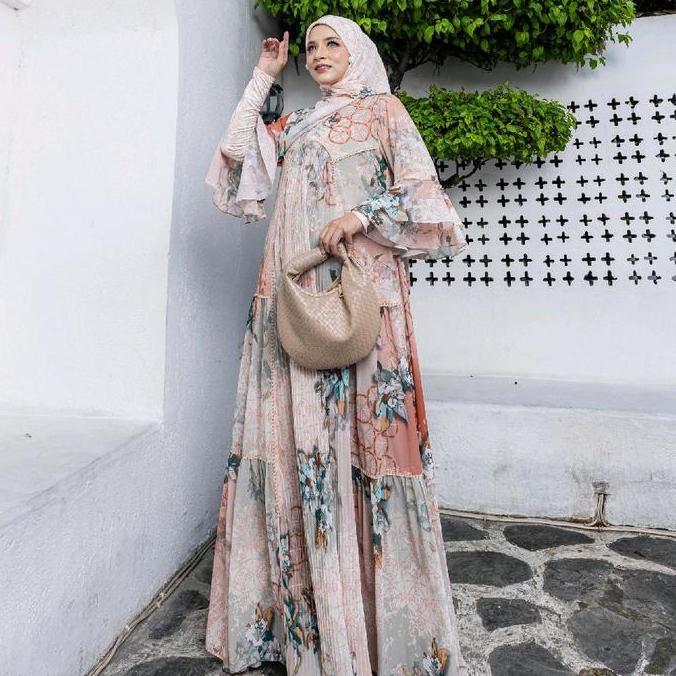[READY] PERMATA ADHA by eldeena syar'i  fulk printing premium dengan mutiara Ceruti Dress Gamis Musl