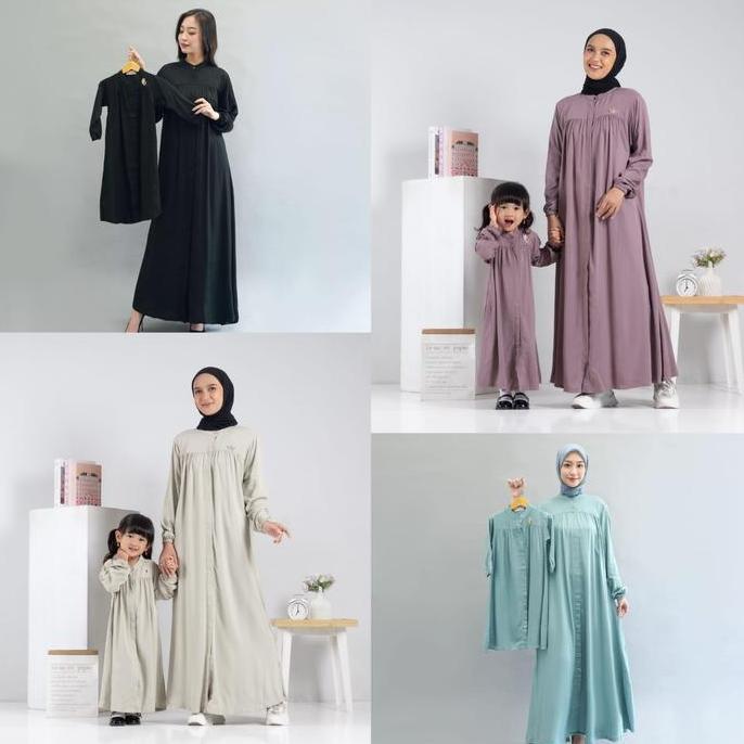 WIRIWIRI gamis couple Ibu dan anak bahan rayon twill premium Muslim Baju Keluarga Polos Syari