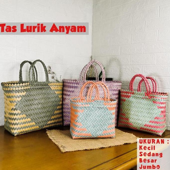 Tas lurik anyaman Tas keranjang anyaman Tas belanja 10 pcs