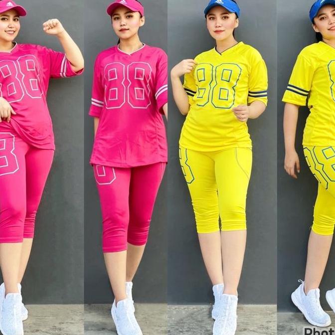 Terlaris, Set Baseball 88 Pendek Setelan Baju Zumba Aerobic Celana Olahraga