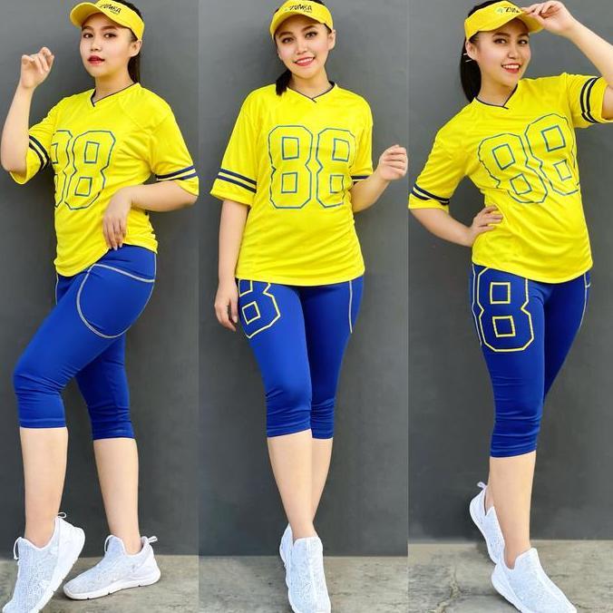Super Promo, Baju Senam Aerobic 88 Maxxi Kuning Biru