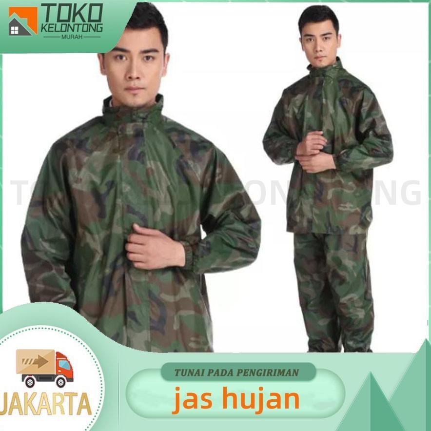 Jas Hujan Loreng Army Raincoat Campuran PVC Parasit Dan Nilon Tebal Setelan Jas Hujan Pria Dan Wanit