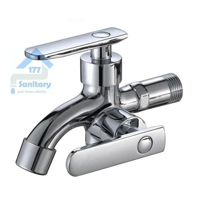 Lansungkirim- Kran Air Kamar Mandi 2 Cabang Minimalis Keran Model Engkol Plastik Crome Ukuran Seteng