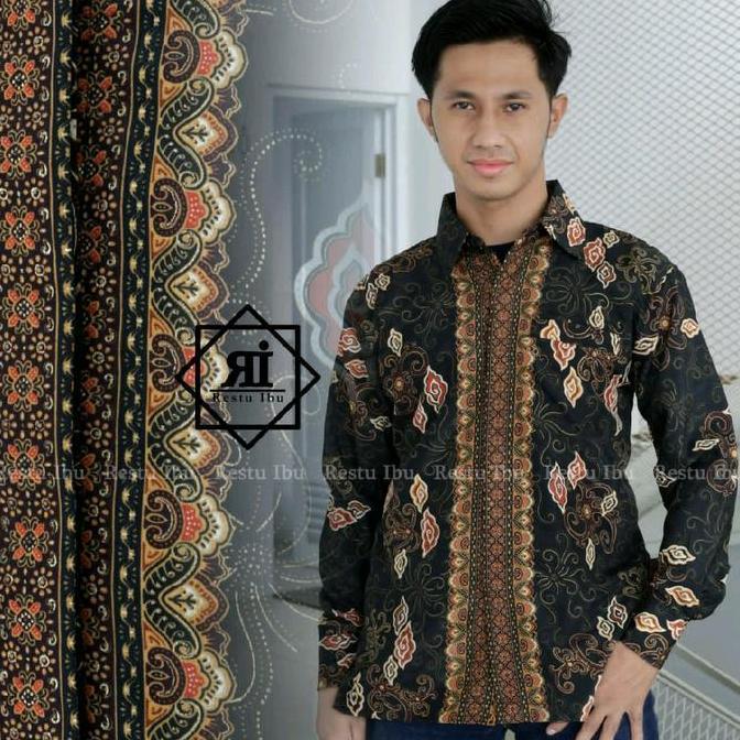 Newgir- Couple Batik Keluarga Modern Motif Mega Mendung Baju Kemeja Pria Dewasa Panjang Pendek Rok L