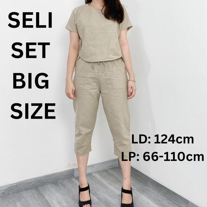 Girlfun- Seli One Set Big Size Setelan Super Jumbo Wanita Linen Panjang Besar