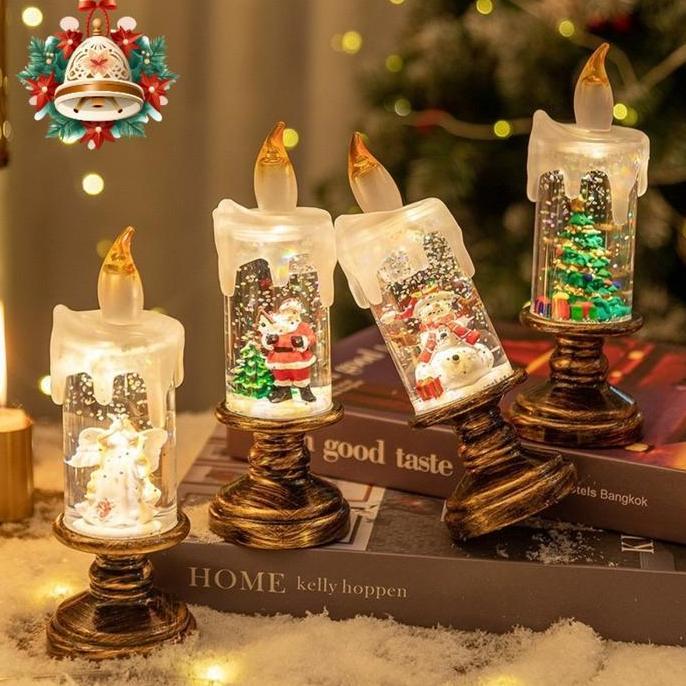 Lampu Lilin Natal LED  Lampu Dekoratif Natal Lilin LED Hiasan Natal Lampu Bola Kristal Natal Salju C