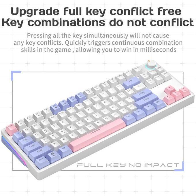 ZIFRIEND ZA87 Mechanical Keyboard 87 Keys TKL Wired RGB Hot Swappable Yellow Switch White Purple