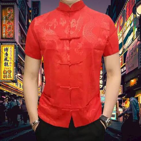 NEW YEAR SALE Cheongsam Pria Lengan Pendek Silky Import
