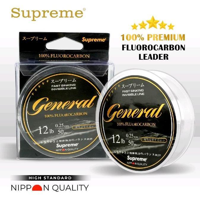 Senar Leader SUPREME General 100% Fluorocarbon soft 50m Senar Pancing [ORI] DIN
