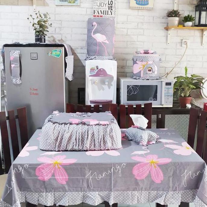 Xyxy- Cod Paket Kitchen Set 8 Pcs Taplak Meja Makan Sarung Cover Galon Kulkas Magicom Mejikom Tudung