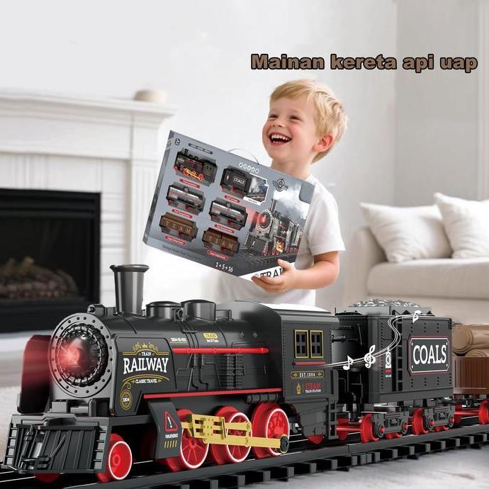 Berkualitas Mainan Kereta ELEKTRIK Klasik edukasi Train Set Laki Laki kereta api rel lokomotif gerbo