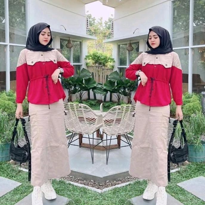Newrelig- Isyana Setrok Cargo Setelan One Set Oneset Muslimah Termurah Btcsolo Panjang Jumbo Besar P
