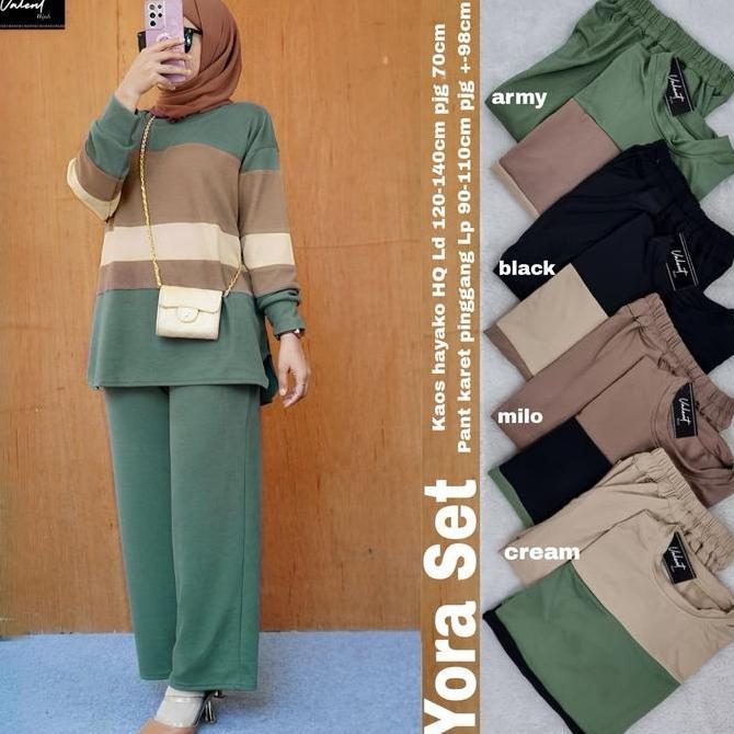 Newrelig- Yora Set Kaos Knit Hayako Ld 110-130Cm Setelan Modis Kain Tebal Melar Motif Polos Lengan P