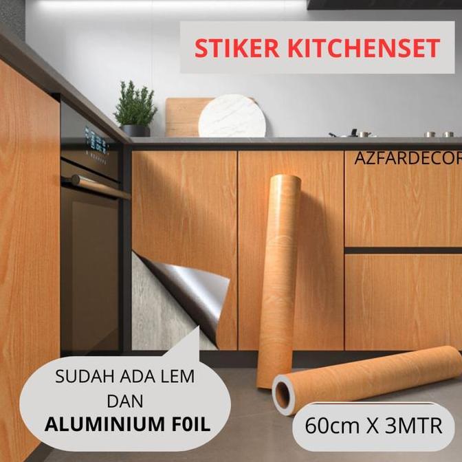 Xyxy- Stiker Kitchenset Lemari Dapur Motif Kayu Lebar 60Cm Panjang 3Meter