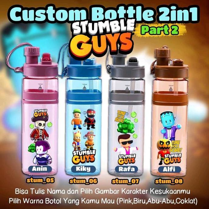 Baru- Custom Botol Minuman 2In1 Gambar Game Anak Populer Stumble Guys
