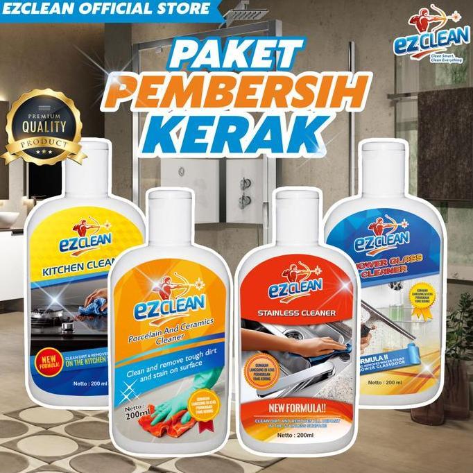 BERKUALITAS EZCLEAN Paket Pembersih Kerak 4 Botol - Kitchen, Porcelain, Stainless & Glass Cleaner - 