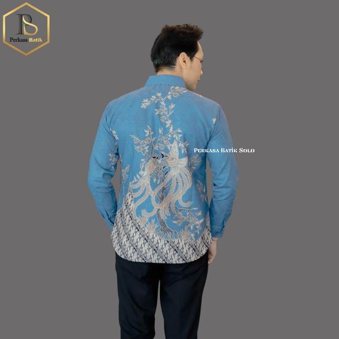 Boyboy- Kemeja Batik Pria Slimfit Premium Lengan Panjang Lapis Furing Hero Motif Baswara Biru Bahan 