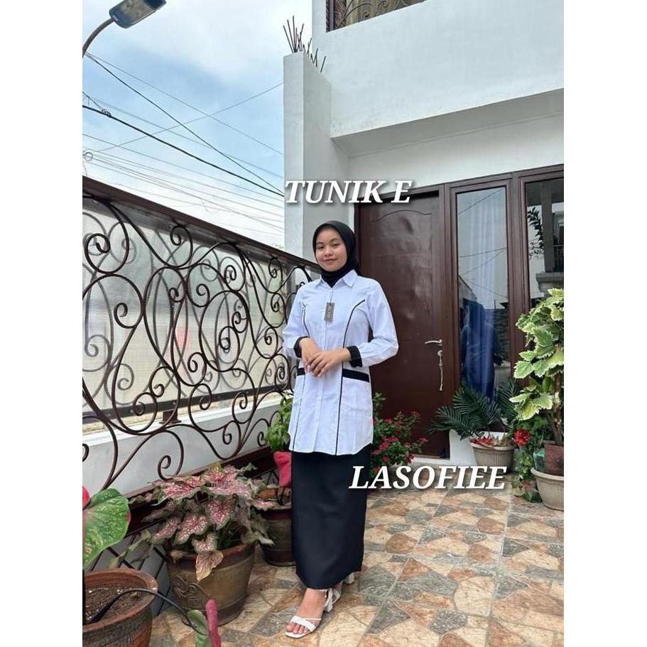 Ready Sofi 6 -KUMPULAN one set SETELAN TUNIK PUTIH LASOFIE bahan katun Putih Atasan Baju Wanita Musl