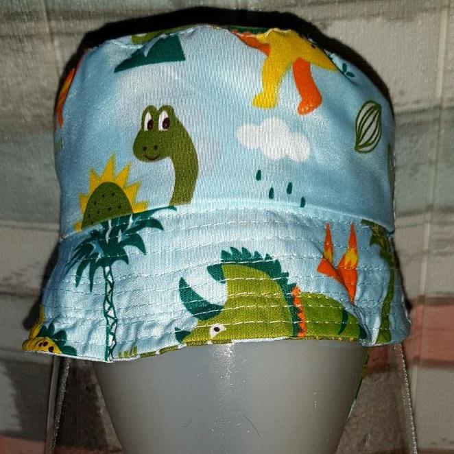 Topi Face Shield Anak Bucket Berstopper Tali Dino Blue