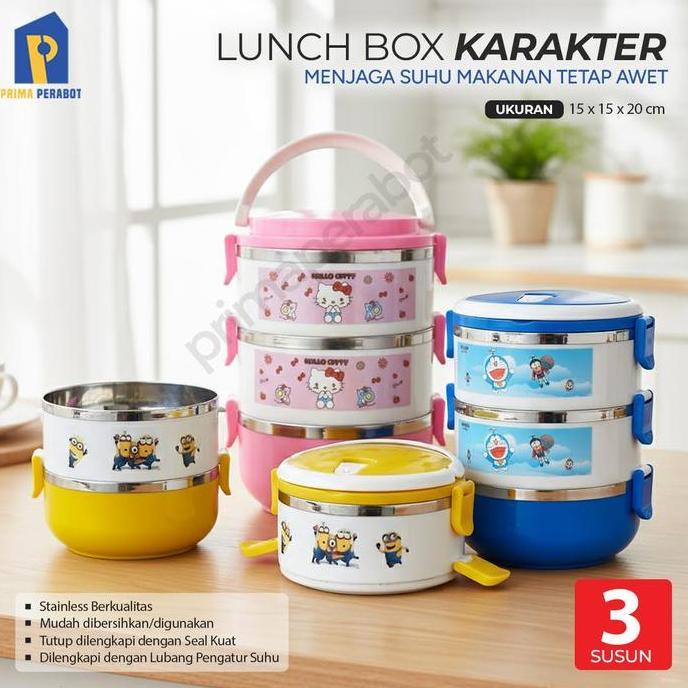 Baru- Rantang Makanan Lunch Box Susun 3 Stainless Tahan Panas