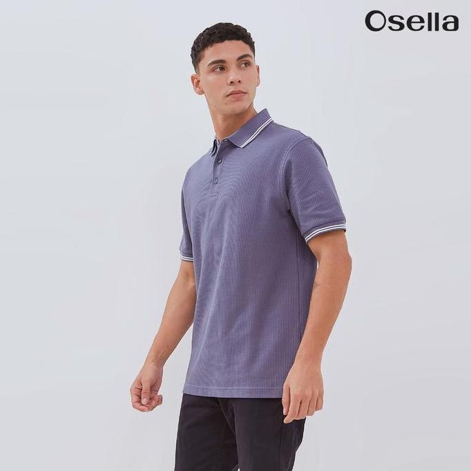 Osella Carlos Vertical Rib Textured Polo Shirt 25014 | Atasan Kaos Polo lengan Pendek Pria