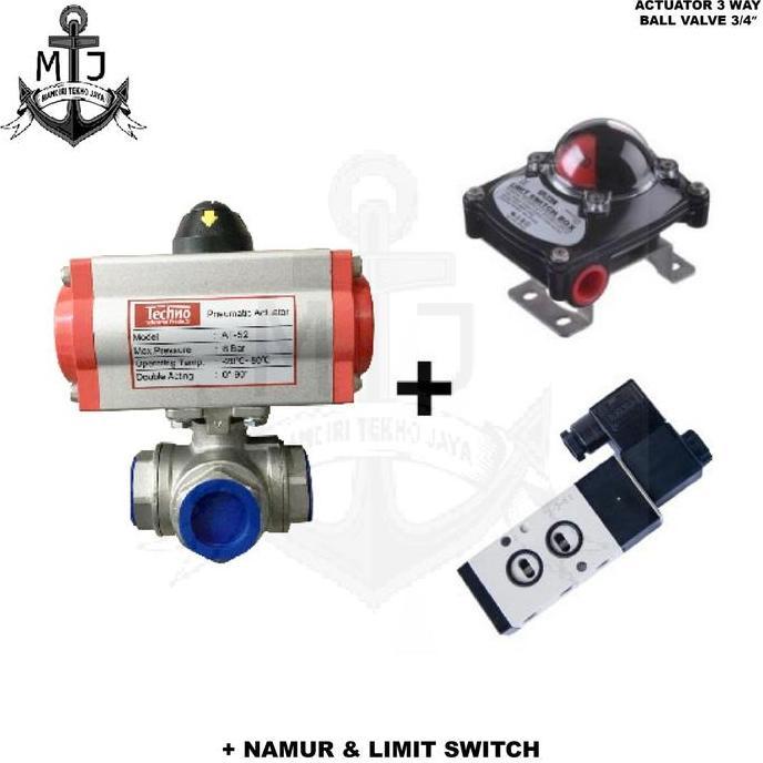 Actuator Ball Valve 3 Way Type L Port Single Acting Size 3/4 Inch
