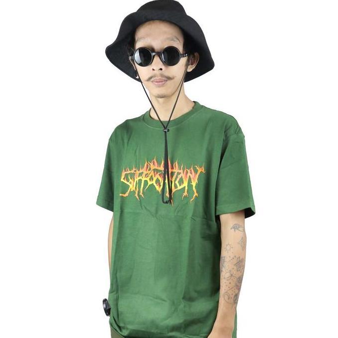 T-SHIRT SUFFOCATION - FIRE LOGO GREEN