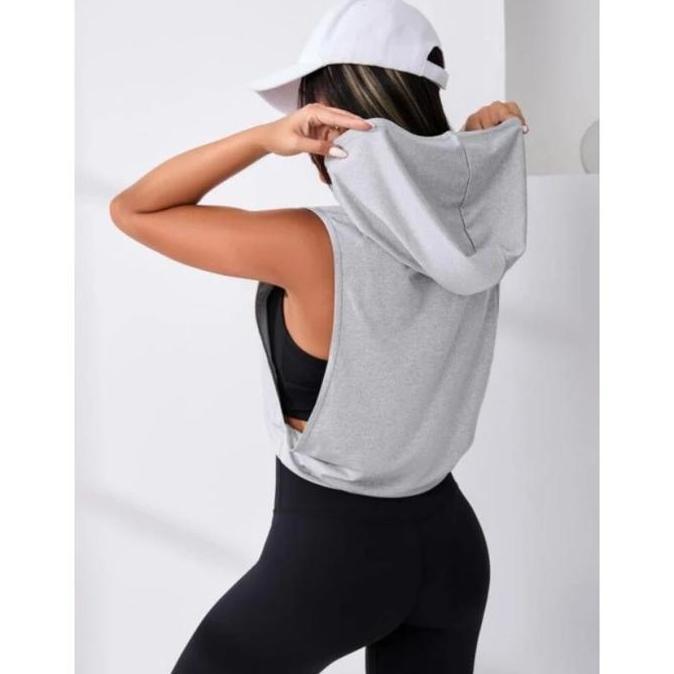 AirFit Crop Hoodie Vest Oversize Wanita Rompi Olahraga Korea Style Modis & Nyaman
