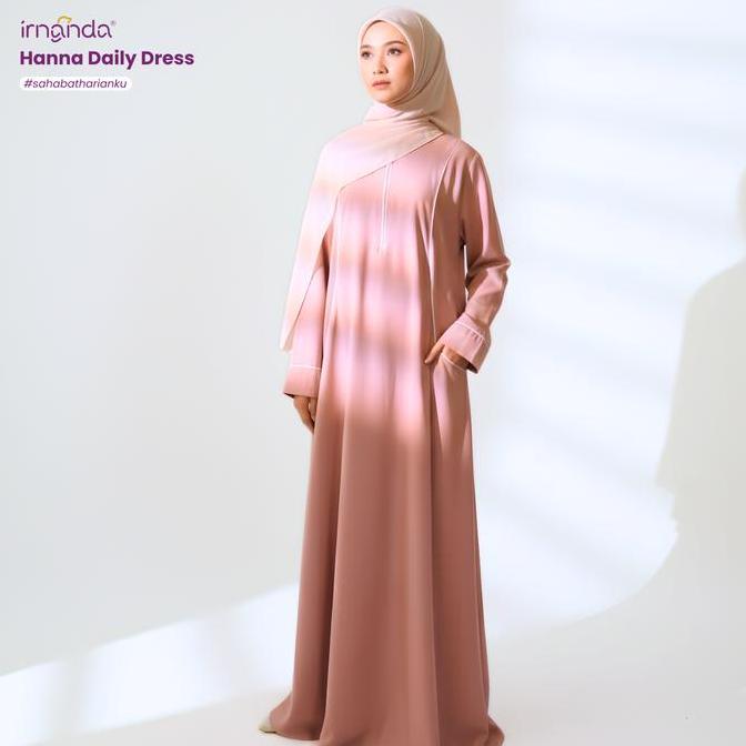 Irnanda Hanna Dress Gamis Polos Wanita Simple Kantong Wudhu Busui Friendly