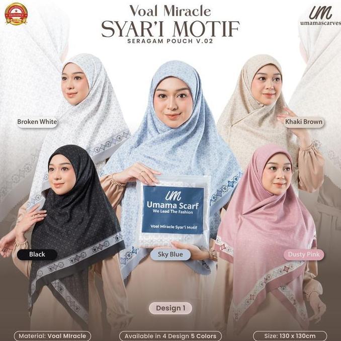 Thegirlrelig- Umama Syar'I Motif Hijab Jumbo Voal Syari Kemasan Pouch Logo Um 130X130Cm Kerudung Seg