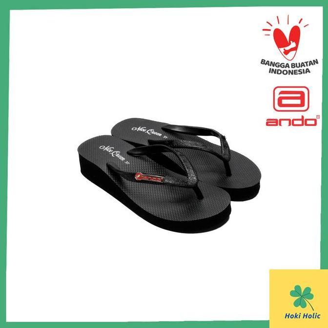 Ando Wedges Nice Queen Original - Sandal Jepit Wanita Wedges Ando Hitam