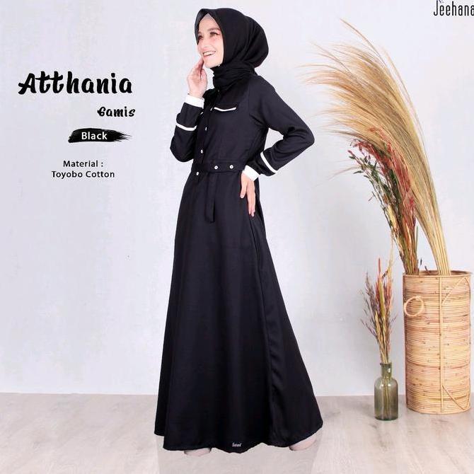 Limited, Athania Gamis Mom / Sarimbit Dan Couple Athania Bahan Toyobo Polos Hitam Putih Baju Katun