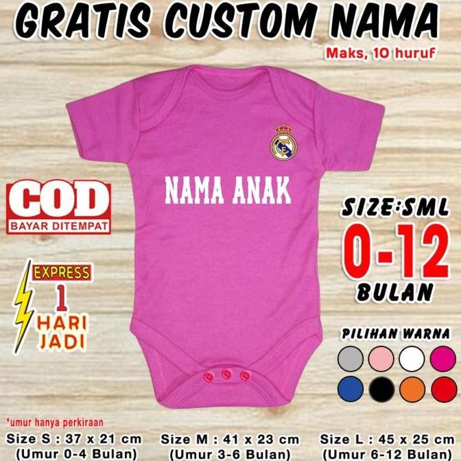 DV128 >> Baju Bayi Real Madrid Custom Nama Pakaian Anak Klub Bola Jumper Baby Romper Newborn Jersey 