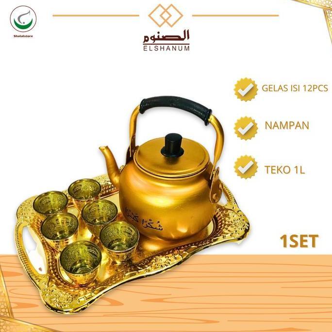 Promo 1 set Teko, Gelas Cucing & Nampan Khas Arab | Baki Cantik Khas Arab 1 set - Shalal Diskon