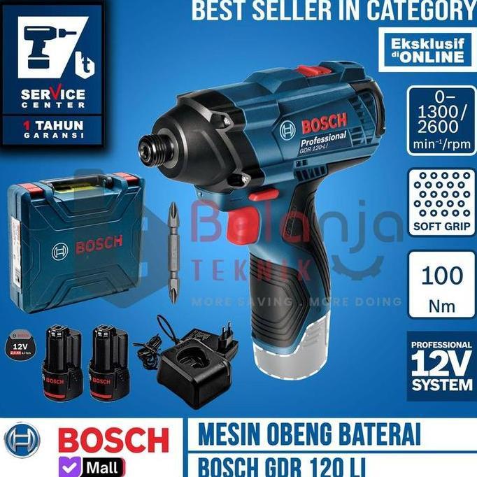 Promo Mesin Obeng Baterai Bosch GDR 120 LI Cordless Impact Drill Set dengan 2 Baterai 12V BOX GDR120