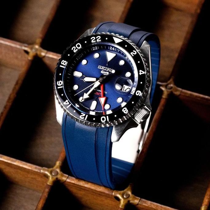 22mm Strap-X Pro SX1A Rubber Strap BlRU untuk Jam Tangan SEIKO 5 Sport 5KX SRPD GMT SSK003