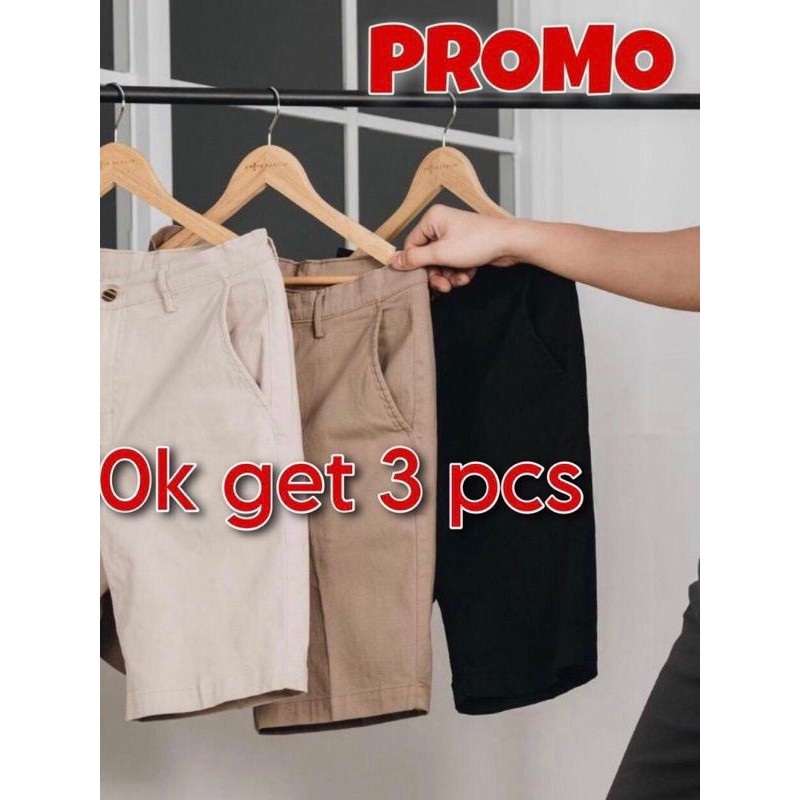100 rb 3 pcs Celana Chinos pendek bahan non street tidak melar Chino pria